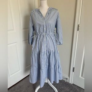 Levi's Blue and White Vertical Stripe Midi Shirt Dress